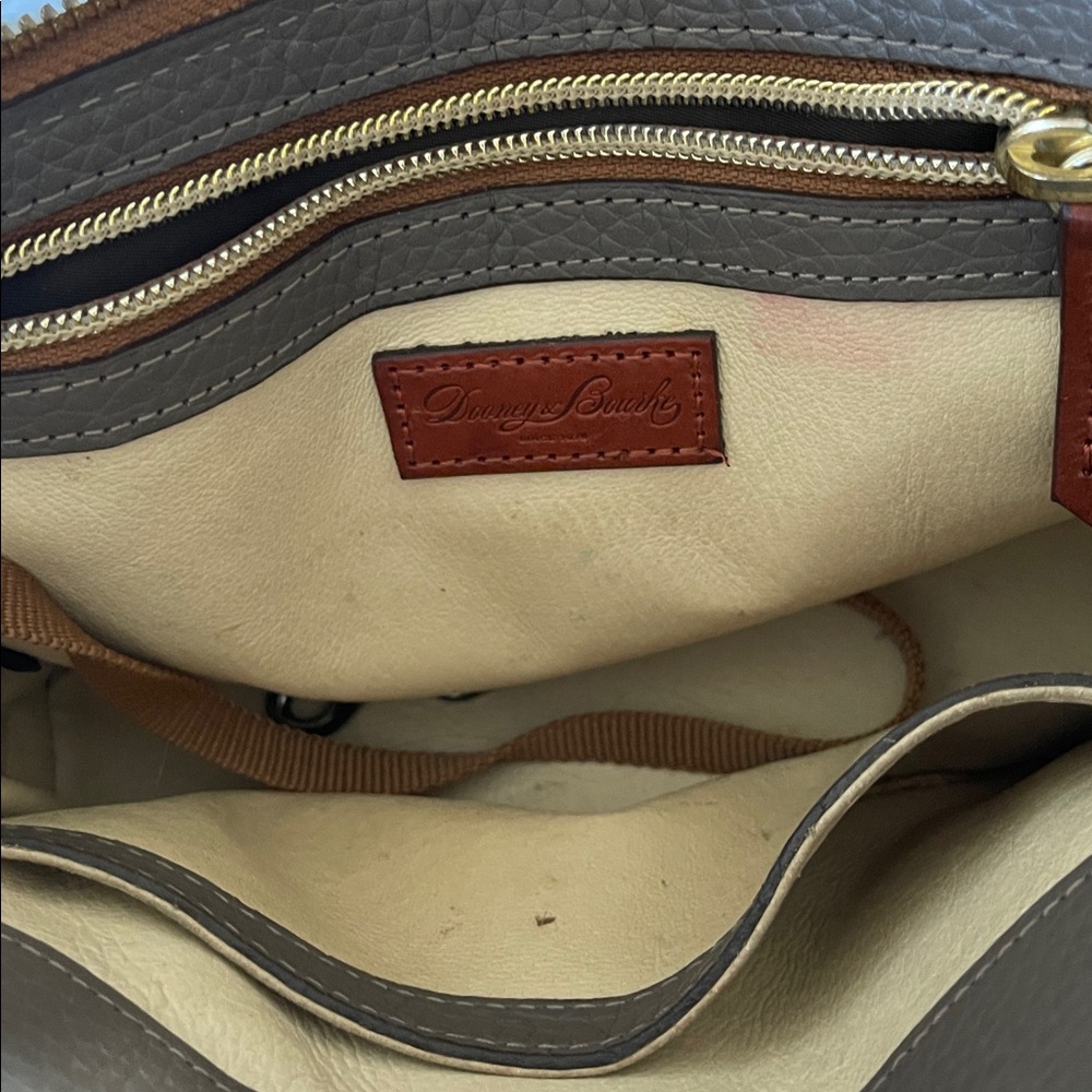 Dooney & Bourke Gray Leather Crossbody Bag Brown Strap & Gold Accents - Picture 5 of 6
